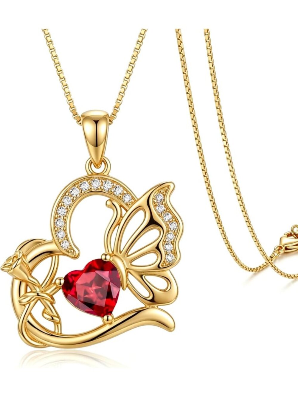 Heart Butterfly Birthstone Necklace for Women - Infinity Pendant in 14K Gold